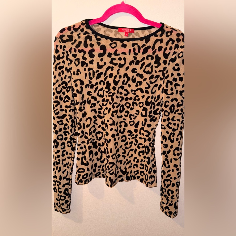 Guess Leopard Print Mesh Top